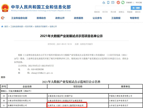 “IBP在城市大脑项目中的应用”入选工信部2021年大数据产业发展试点示范项目名单