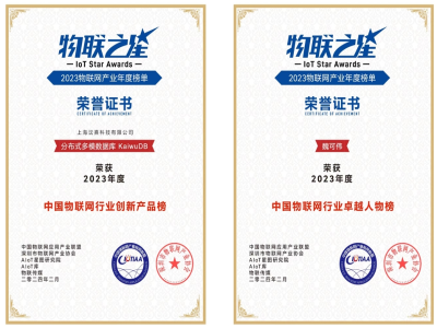 浪潮 KaiwuDB 拿下“物联之星”双项殊荣